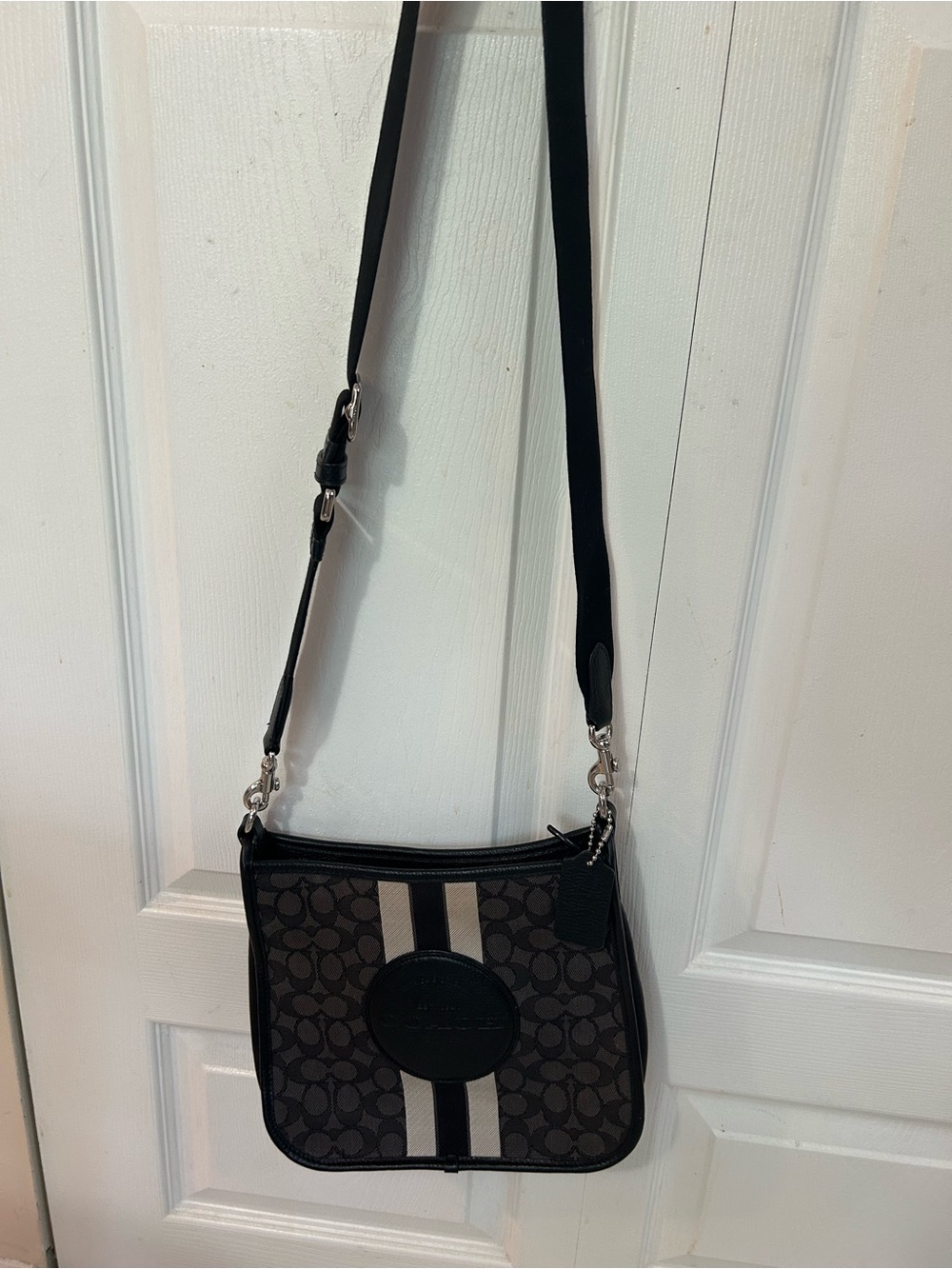 Coach Black and Brown Signature Crossbody Bag with Stripe